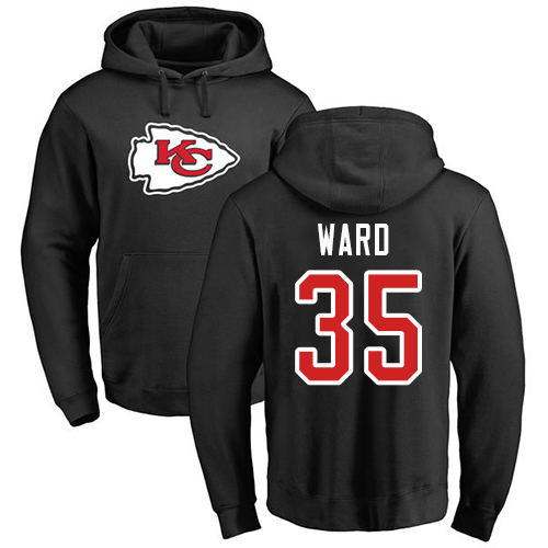 Men Kansas City Chiefs #35 Ward Charvarius Black Name and Number Logo Pullover Hoodie->youth nfl jersey->Youth Jersey